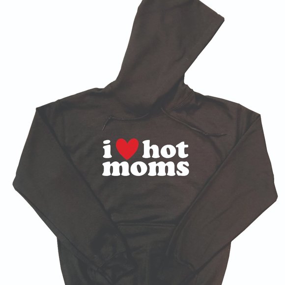 I Love Hot Moms Hoodie Black (Red and White Design) - Picture 1 of 1